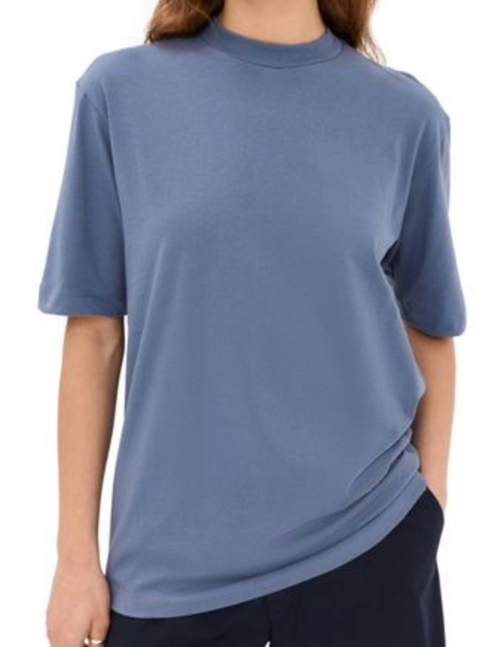 Tibi Mock Neck Unisex Tee - Dusty Navy Size Medium